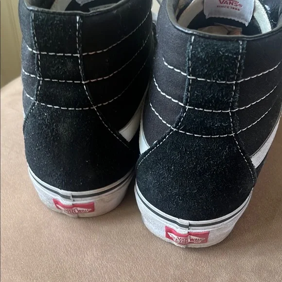 Vans Black and White High-Top Sneakers with Signature Stripe - Picture 3 of 7